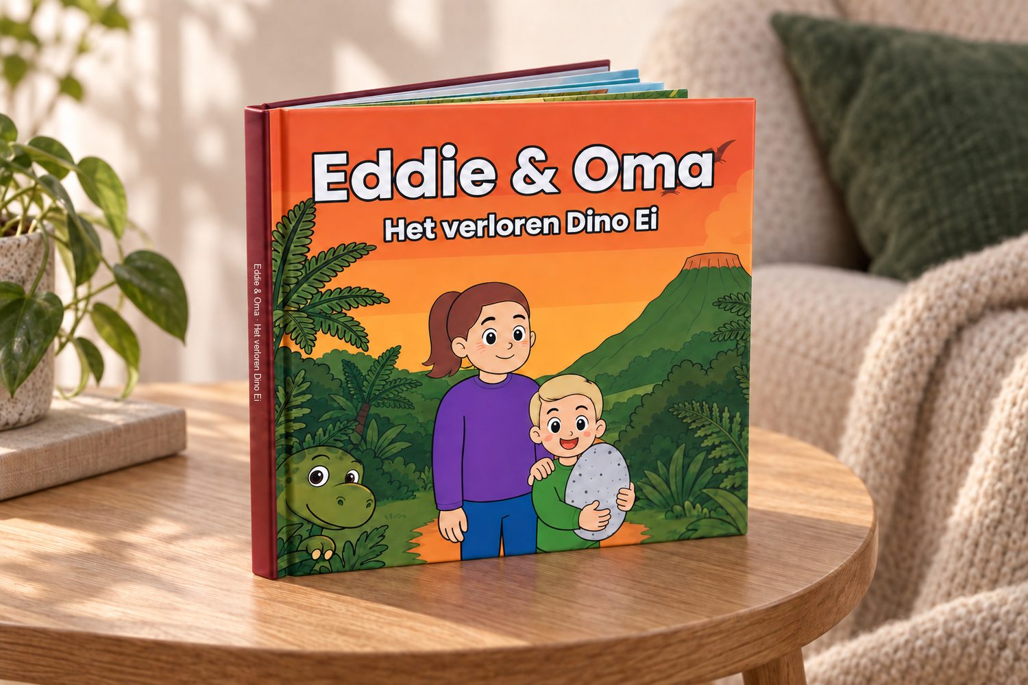 Het verloren Dino Ei als hardcover, staand op een salontafel
